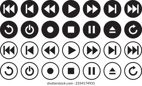 Vector illustration set of monochrome videoaudio control buttons (play, stop, fast forward, etc.)
