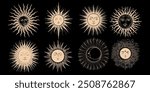 Vector illustration set of moon phases. Different stages of moonlight activity in vintage engraving style. Zodiac Signs	