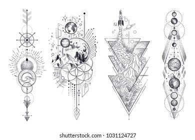 Vector illustration set of moon phases. Different stages of moonlight activity in vintage engraving style
