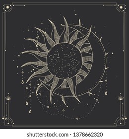 Vector illustration set of moon phases. Different stages of moonlight activity in vintage engraving style