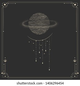Vector illustration set of moon phases. Different stages of moonlight activity in vintage engraving style. Zodiac Signs
