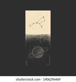 Vector illustration set of moon phases. Different stages of moonlight activity in vintage engraving style. Zodiac Signs