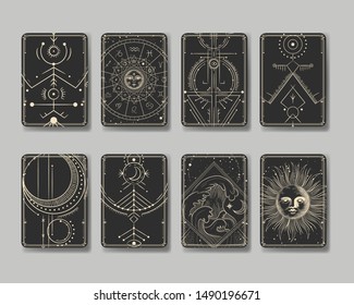 Vector illustration set of moon phases. Different stages of moonlight activity in vintage engraving style. Zodiac Signs