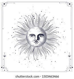 Vector illustration set of moon phases. Different stages of moonlight activity in vintage engraving style. Zodiac Signs