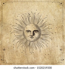 Vector illustration set of moon phases. Different stages of moonlight activity in vintage engraving style. Zodiac Signs
