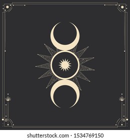 Vector illustration set of moon phases. Different stages of moonlight activity in vintage engraving style. Zodiac Signs