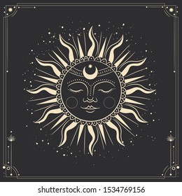 Similar Images Stock Photos Vectors Of Antique Style Hand Drawn Art Sun And Crescent Moon Set Boho Flash Tattoo Design Vector Gold Isolated On Black Background 523540135 Shutterstock