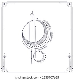 Vector illustration set of moon phases. Different stages of moonlight activity in vintage engraving style. Zodiac Signs