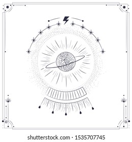Vector illustration set of moon phases. Different stages of moonlight activity in vintage engraving style. Zodiac Signs
