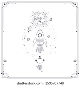 Vector illustration set of moon phases. Different stages of moonlight activity in vintage engraving style. Zodiac Signs