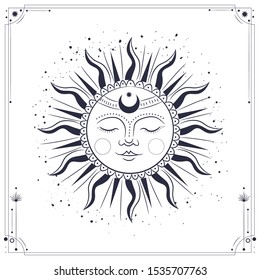 Vector illustration set of moon phases. Different stages of moonlight activity in vintage engraving style. Zodiac Signs