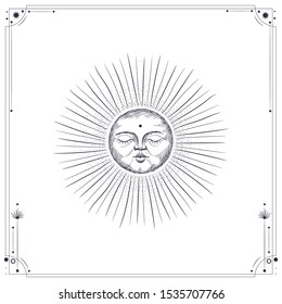 Vector illustration set of moon phases. Different stages of moonlight activity in vintage engraving style. Zodiac Signs