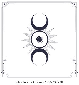Vector illustration set of moon phases. Different stages of moonlight activity in vintage engraving style. Zodiac Signs