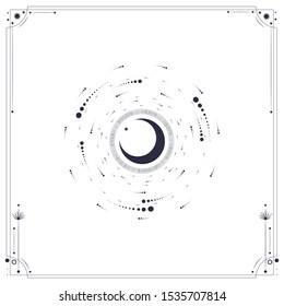 Vector illustration set of moon phases. Different stages of moonlight activity in vintage engraving style. Zodiac Signs