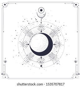 Vector illustration set of moon phases. Different stages of moonlight activity in vintage engraving style. Zodiac Signs
