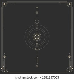 Vector illustration set of moon phases. Different stages of moonlight activity in vintage engraving style. Zodiac Signs