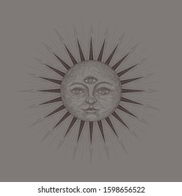 Vector illustration set of moon phases. Different stages of moonlight activity in vintage engraving style. Zodiac Signs