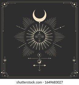 Vector illustration set of moon phases. Different stages of moonlight activity in vintage engraving style. Zodiac Signs