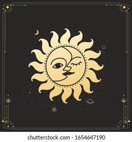 Vector illustration set of moon phases. Different stages of moonlight activity in vintage engraving style. Zodiac Signs