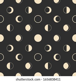 Vector illustration set of moon phases. Different stages of moonlight activity in vintage engraving style. Zodiac Signs