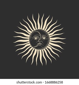 Vector illustration set of moon phases. Different stages of moonlight activity in vintage engraving style. Zodiac Signs