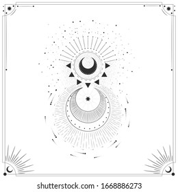 Vector illustration set of moon phases. Different stages of moonlight activity in vintage engraving style. Zodiac Signs