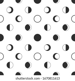 Vector illustration set of moon phases. Different stages of moonlight activity in vintage engraving style. Zodiac Signs