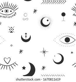 Vector illustration set of moon phases. Different stages of moonlight activity in vintage engraving style. Zodiac Signs