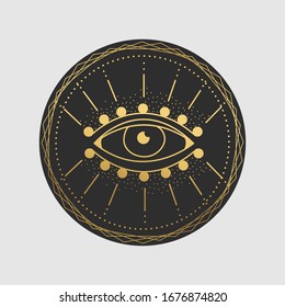 Vector illustration set of moon phases. Different stages of moonlight activity in vintage engraving style. Zodiac Signs