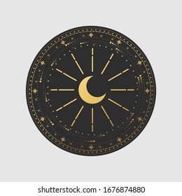 Vector illustration set of moon phases. Different stages of moonlight activity in vintage engraving style. Zodiac Signs