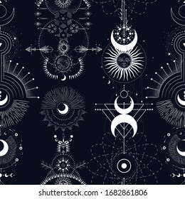 Vector illustration set of moon phases. Different stages of moonlight activity in vintage engraving style. Zodiac Signs