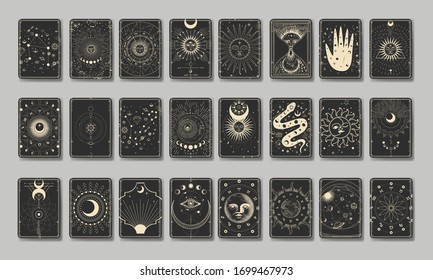 Vector illustration set of moon phases. Different stages of moonlight activity in vintage engraving style. Zodiac Signs