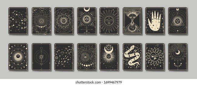 Vector illustration set of moon phases. Different stages of moonlight activity in vintage engraving style. Zodiac Signs