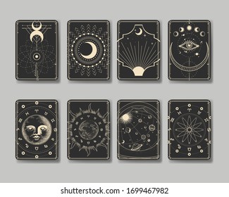 Vector illustration set of moon phases. Different stages of moonlight activity in vintage engraving style. Zodiac Signs