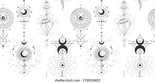 Vector illustration set of moon phases. Different stages of moonlight activity in vintage engraving style. Zodiac Signs