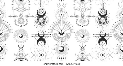 Vector illustration set of moon phases. Different stages of moonlight activity in vintage engraving style. Zodiac Signs