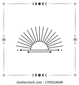 Vector illustration set of moon phases. Different stages of moonlight activity in vintage engraving style. Zodiac Signs