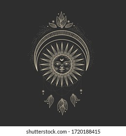 Vektorgrafik-Satz von Mondphasen. Unterschiedliche Stufen der Mondlicht-Aktivität im Vintage Gravierstil. Zodiac-Zeichen