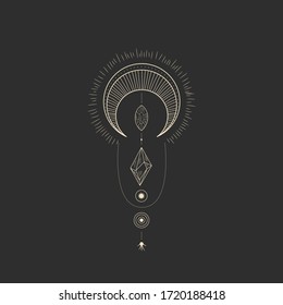 Vector illustration set of moon phases. Different stages of moonlight activity in vintage engraving style. Zodiac Signs