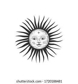 Vektorgrafik-Satz von Mondphasen. Unterschiedliche Stufen der Mondlicht-Aktivität im Vintage Gravierstil. Zodiac-Zeichen