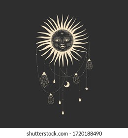 Vektorgrafik-Satz von Mondphasen. Unterschiedliche Stufen der Mondlicht-Aktivität im Vintage Gravierstil. Zodiac-Zeichen