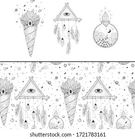 Conjunto de ilustraciones vectoriales de fases lunares. Diferentes etapas de actividad lunar en estilo de grabado vintage. Señales de Zodiaco, cristales brillantes, mano hembra