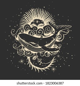 Vector illustration set of moon phases. Different stages of moonlight activity in vintage engraving style. Zodiac Signs