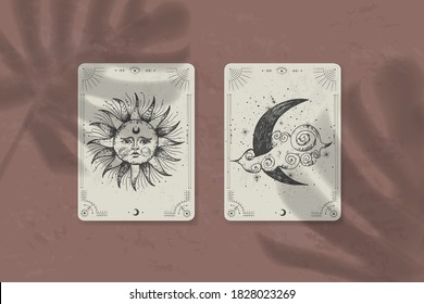 Vector illustration set of moon phases. Different stages of moonlight activity in vintage engraving style. Zodiac Signs