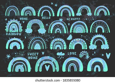 Vector illustration set of moon phases. New style, holographic background, trend shimmer. Different stages of moonlight activity in vintage engraving style.
