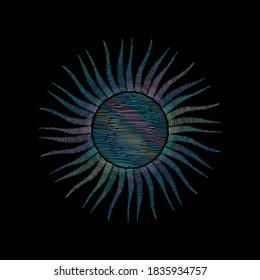 Ilustración vectorial de las fases de la luna. Nuevo estilo, fondo holográfico, brillo de tendencia. Diferentes etapas de actividad de la luna en estilo de grabado vintage.
