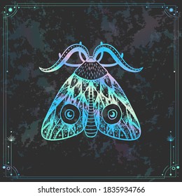 Vector illustration set of moon phases. New style, holographic background, trend shimmer. Different stages of moonlight activity in vintage engraving style.
