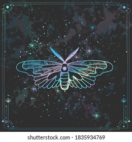 Ilustración vectorial de las fases de la luna. Nuevo estilo, fondo holográfico, brillo de tendencia. Diferentes etapas de actividad de la luna en estilo de grabado vintage.