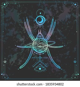 Vektorgrafik-Satz von Mondphasen. Neuer Stil, holografischer Hintergrund, Trendschimmer. Unterschiedliche Stufen der Mondlicht-Aktivität im Vintage Gravierstil.