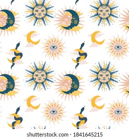 Ilustración vectorial de las fases de la luna. Diferentes etapas de actividad de la luna en el estilo de grabado vintage